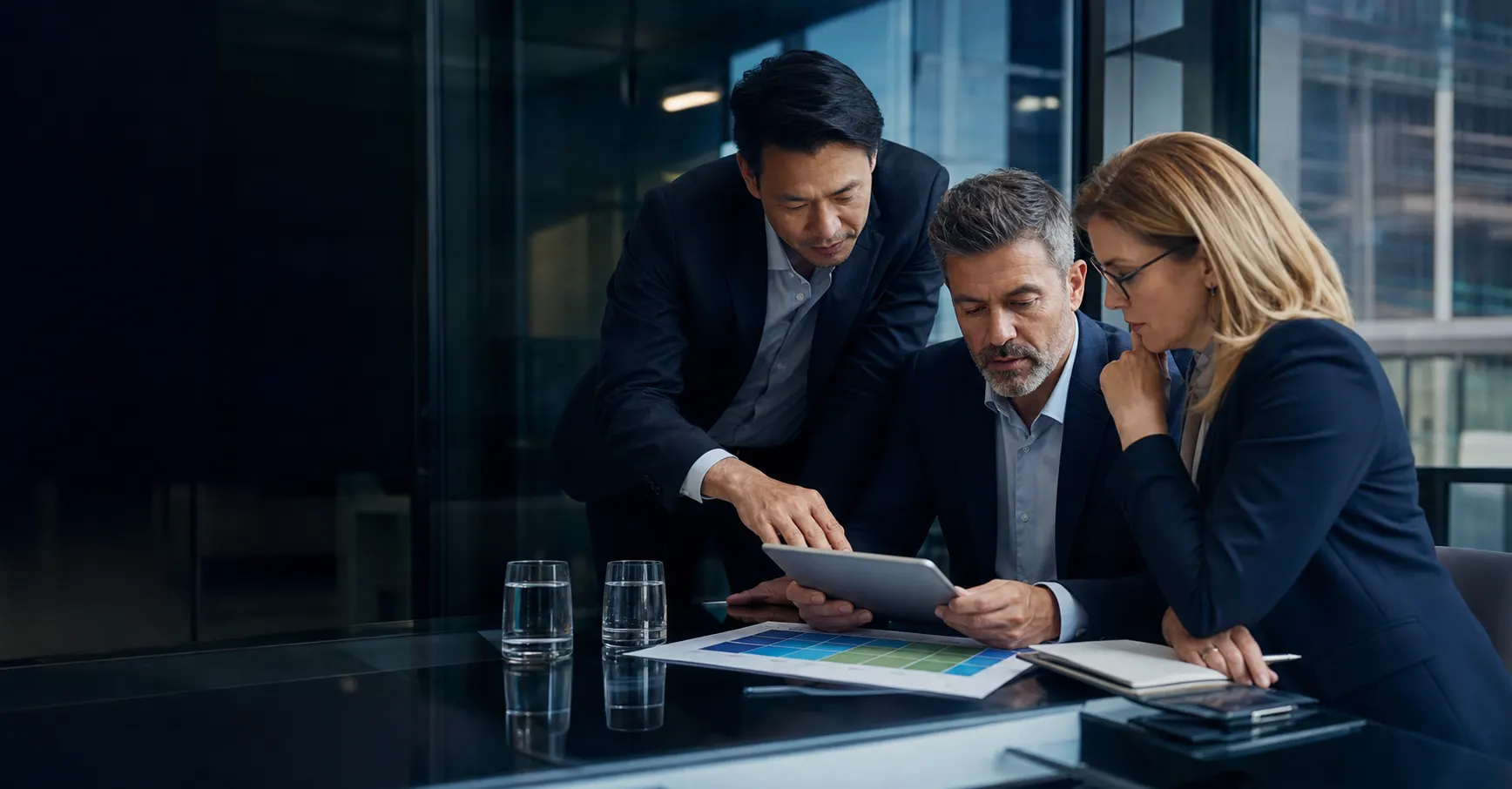 Executives reviewing business risk information during a working session